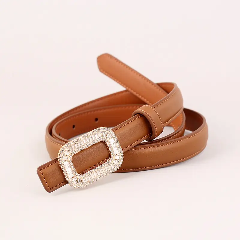 Black Diamond Square Buckle Leather Belt for Women - Image 4