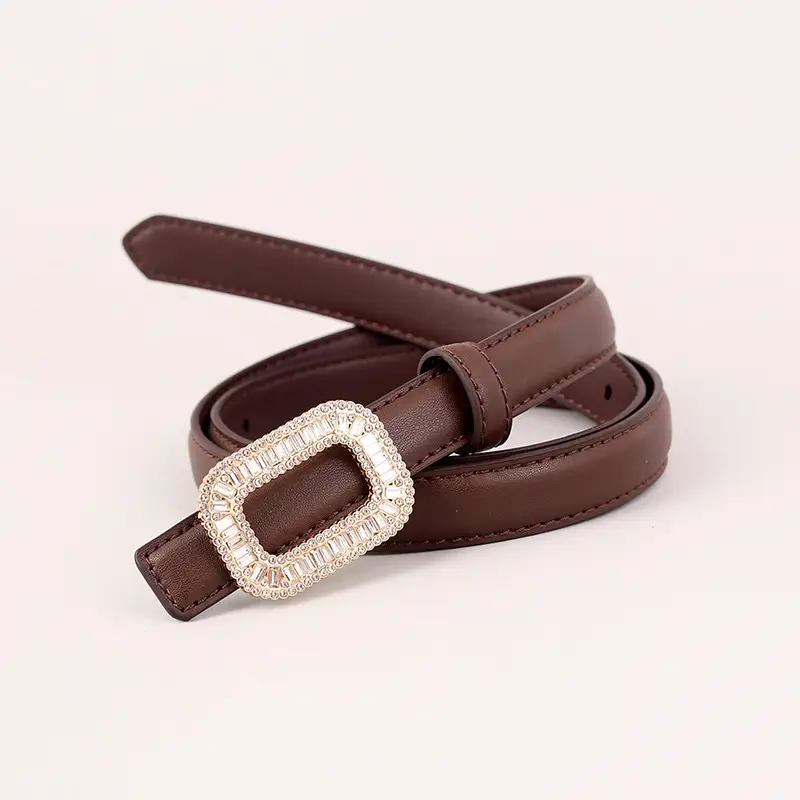 Black Diamond Square Buckle Leather Belt for Women - Image 5