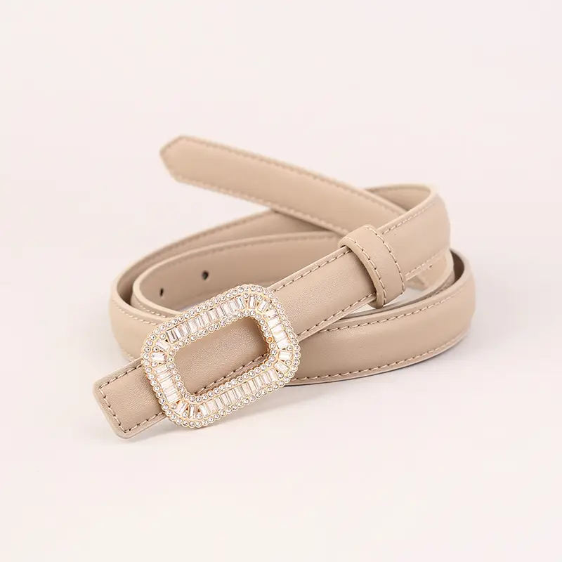 Black Diamond Square Buckle Leather Belt for Women - Image 6