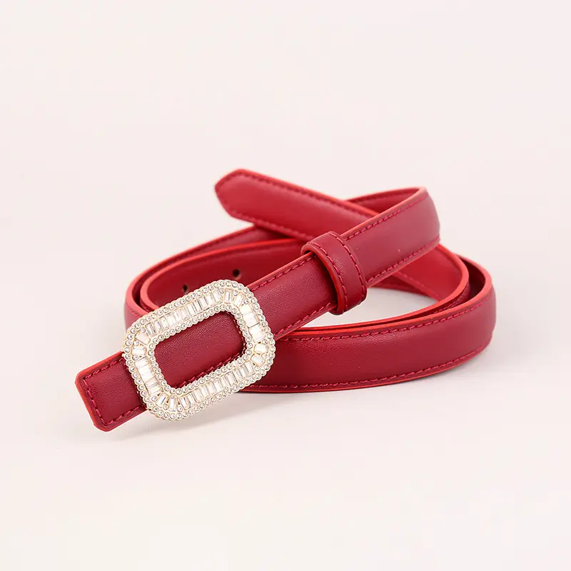 Black Diamond Square Buckle Leather Belt for Women - Image 7