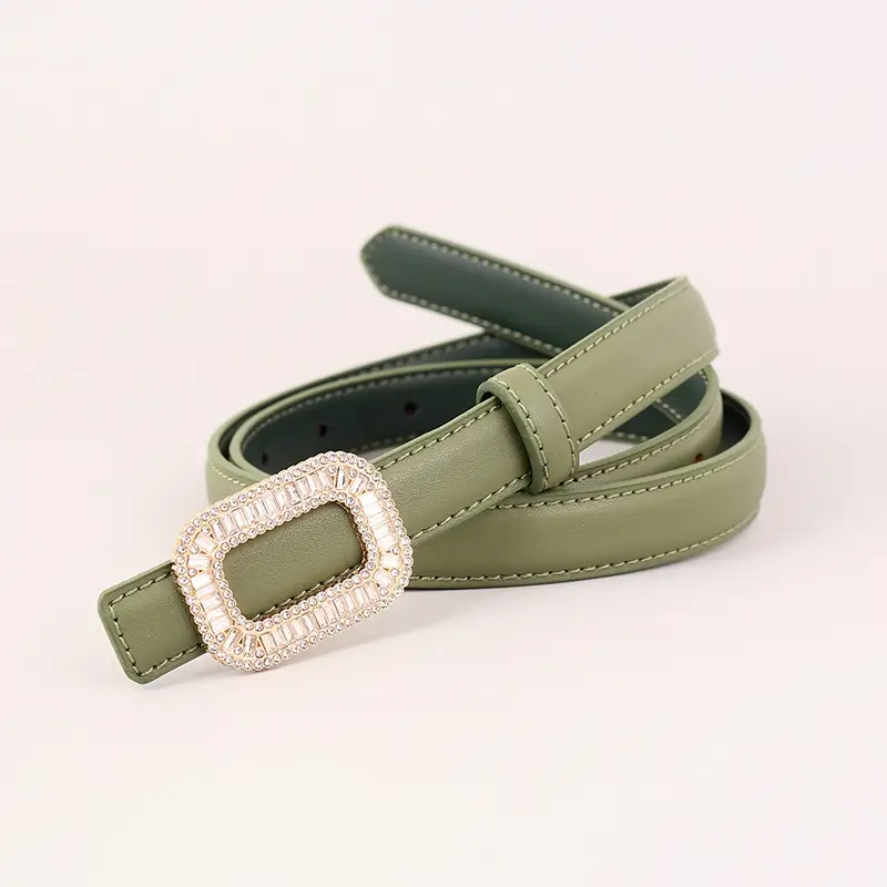 Black Diamond Square Buckle Leather Belt for Women - Image 8
