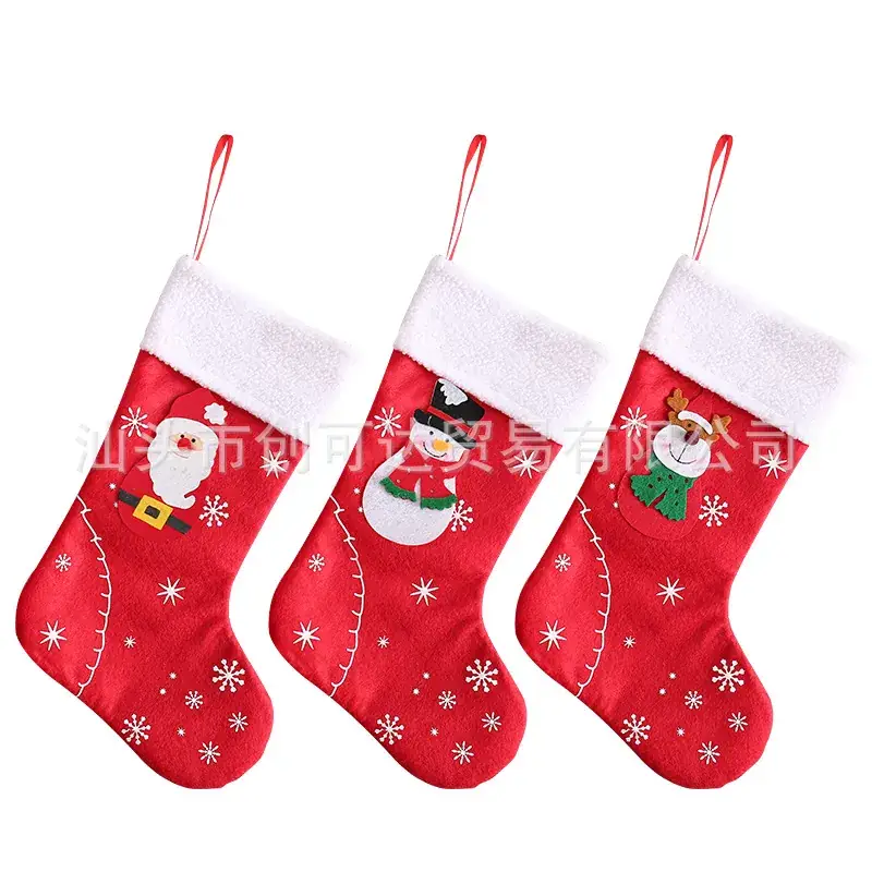 Red Felt Christmas Stocking with Snow Design - Image 9