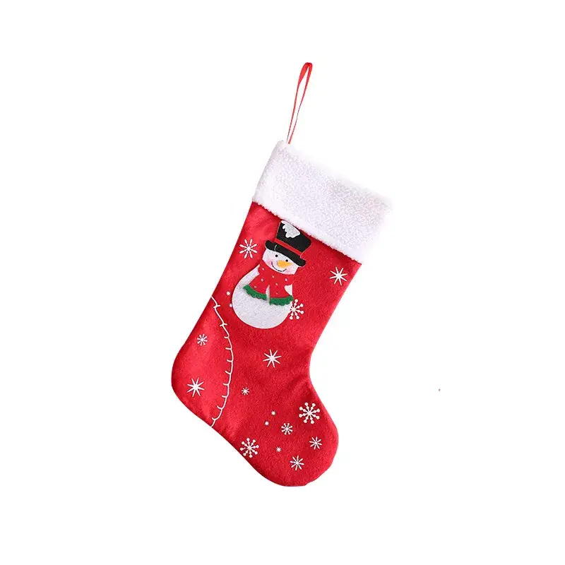 Red Felt Christmas Stocking with Snow Design - Image 2