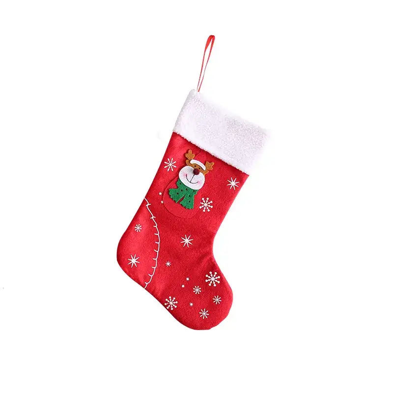 Red Felt Christmas Stocking with Snow Design - Image 3
