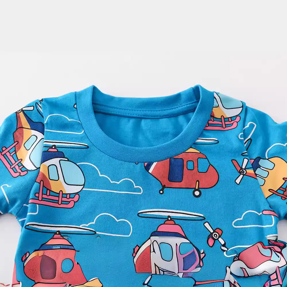 2024 Boys Cotton Long Sleeve T-Shirt Blue Cartoon Print - Image 2