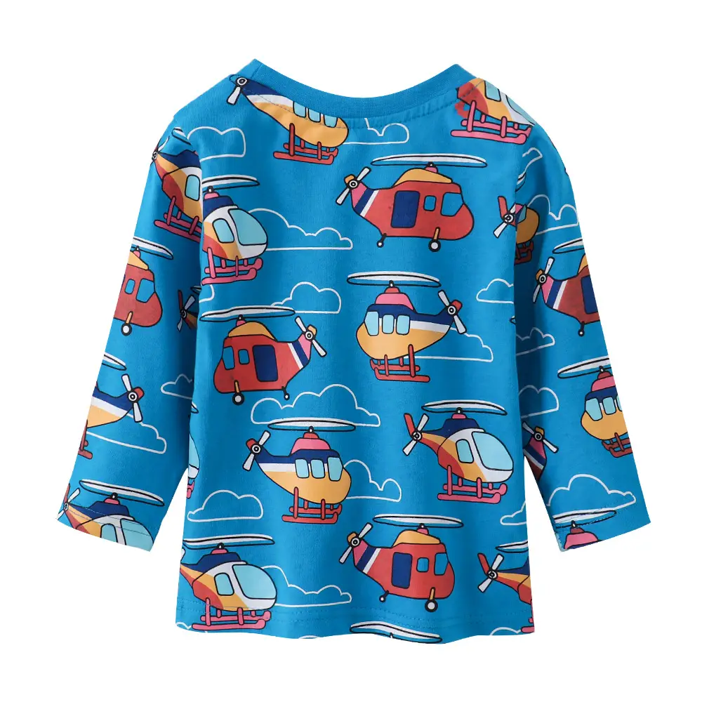 2024 Boys Cotton Long Sleeve T-Shirt Blue Cartoon Print - Image 5