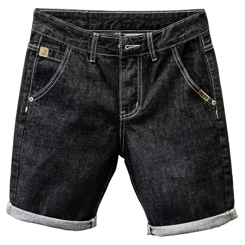 Men Denim Shorts Slim Fit Elastic Waist Summer Wear