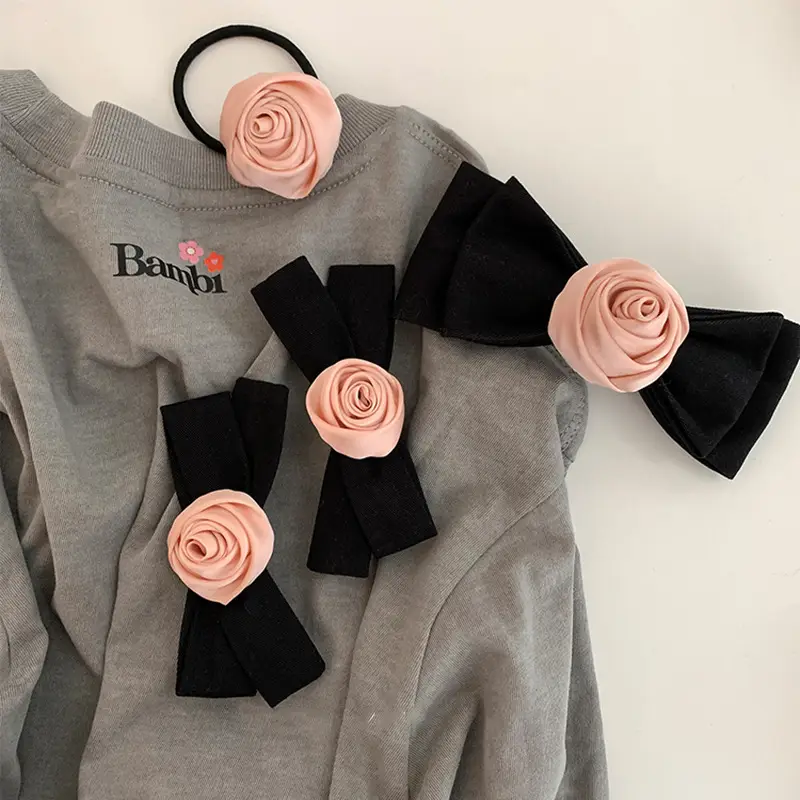 Japanese Style Black Pink Rose Hair Clips for Girls - Image 5