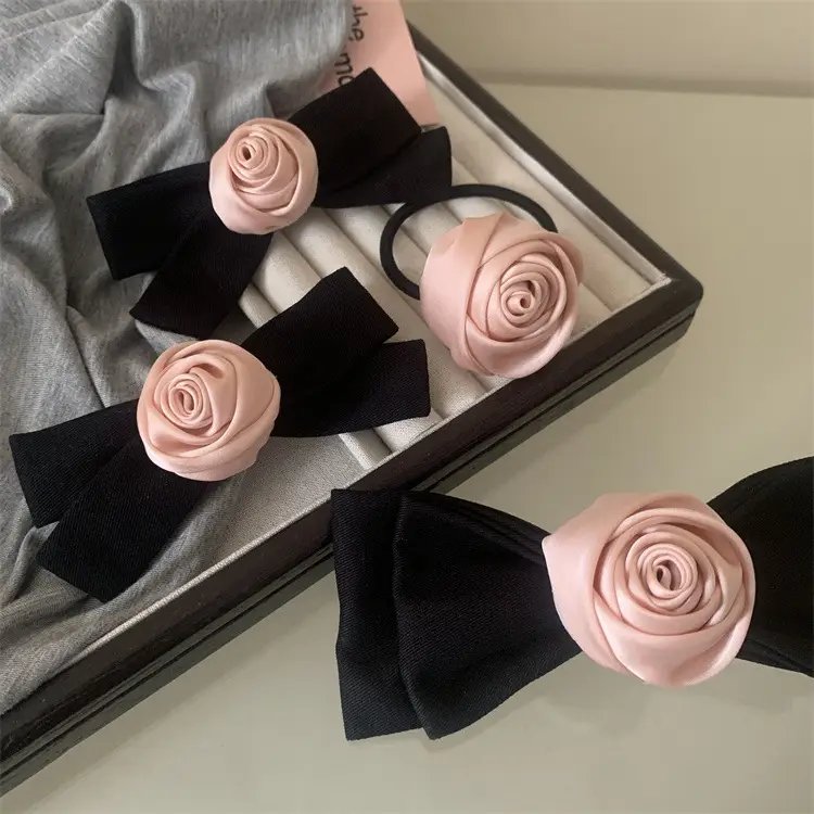 Japanese Style Black Pink Rose Hair Clips for Girls — feature 5