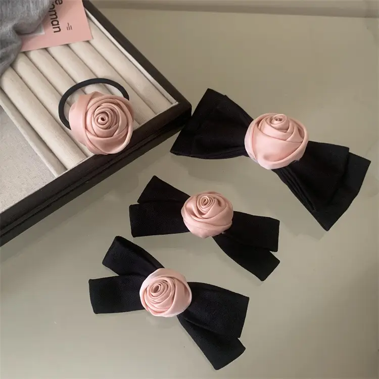 Japanese Style Black Pink Rose Hair Clips for Girls — feature 6