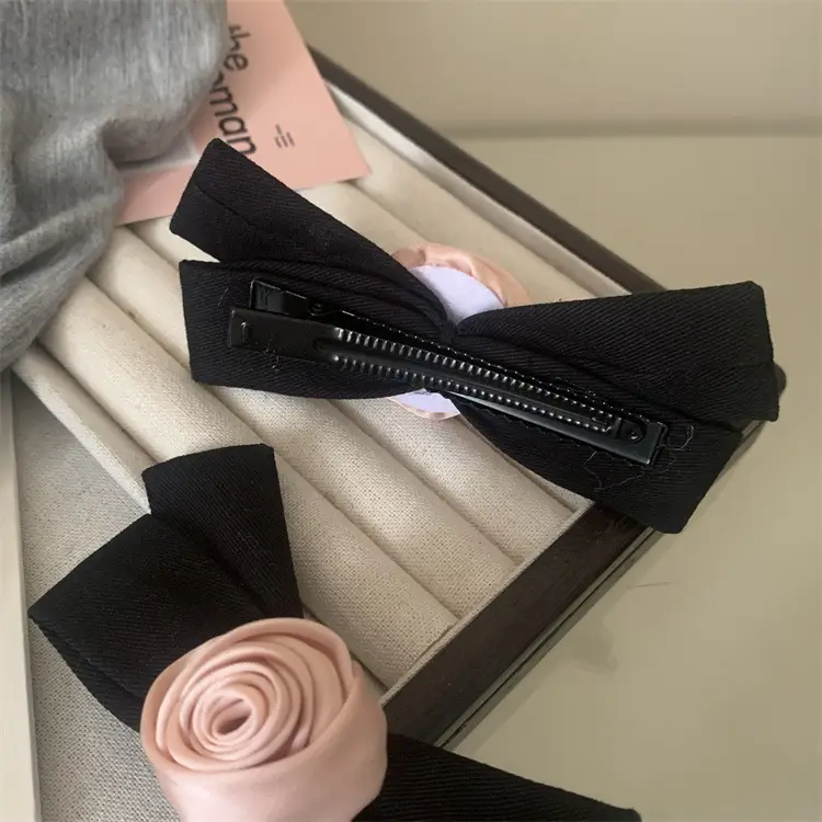 Japanese Style Black Pink Rose Hair Clips for Girls — feature 7