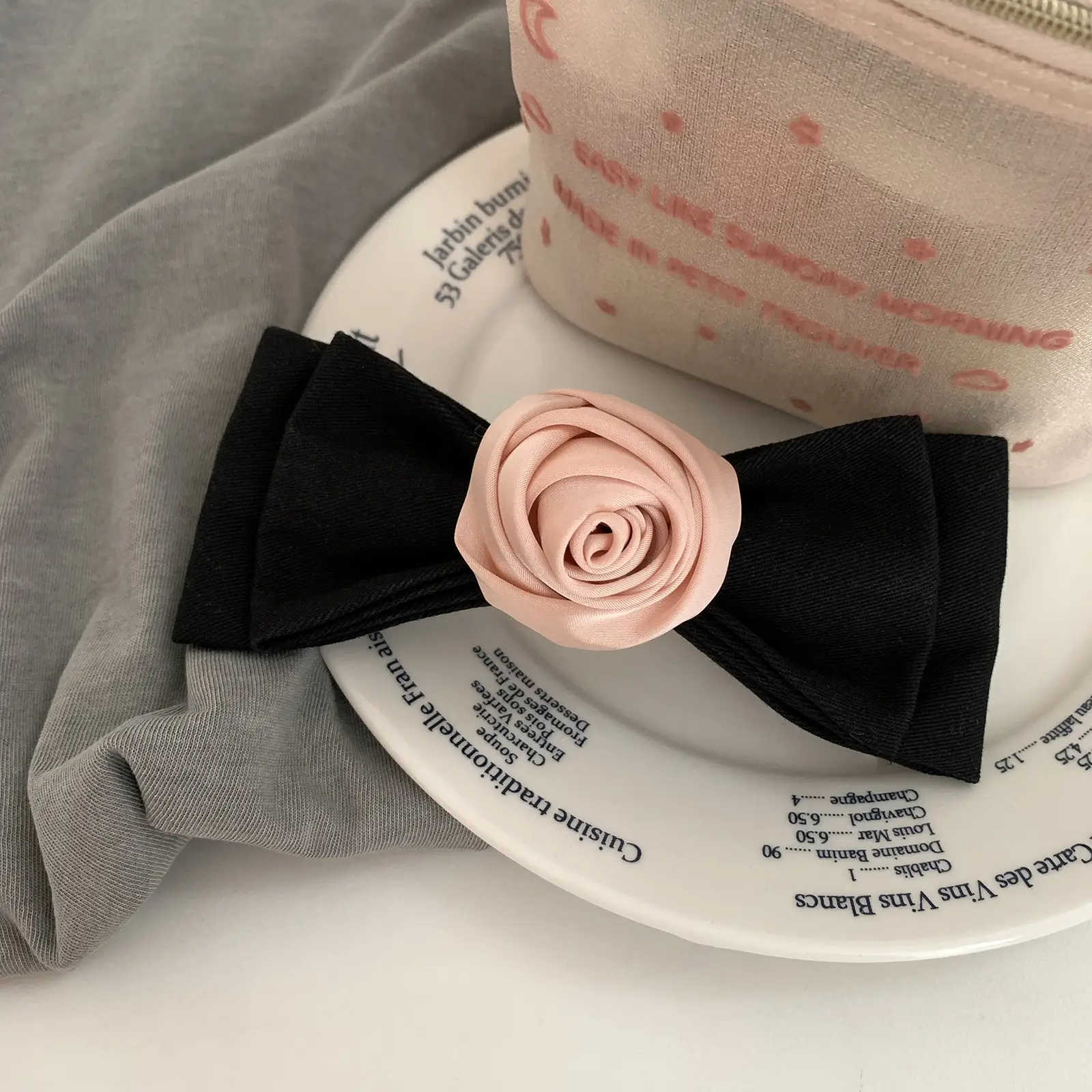 Japanese Style Black Pink Rose Hair Clips for Girls - Image 3