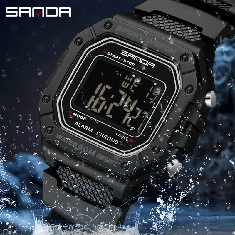 Sanda LED Digital Sport Watch Red Black - Image 9