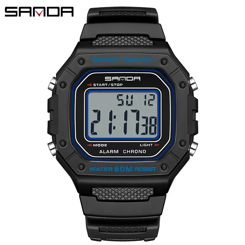 Sanda LED Digital Sport Watch Red Black - Image 3
