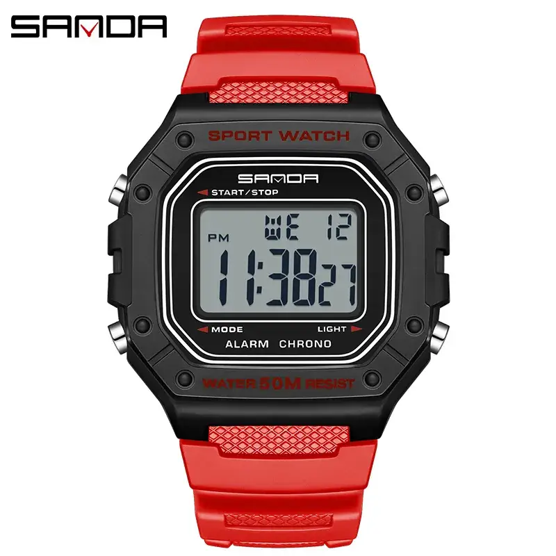 Sanda LED Digital Sport Watch Red Black - Image 6