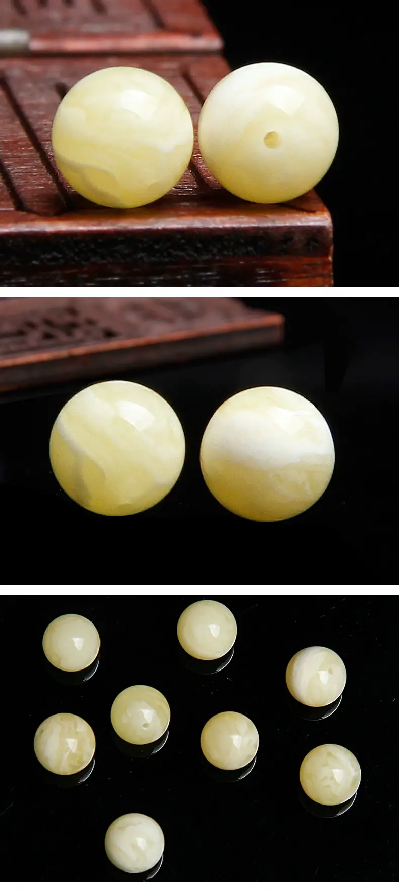Baltic Natural Amber White Beeswax Round Beads 4-20mm — feature 1