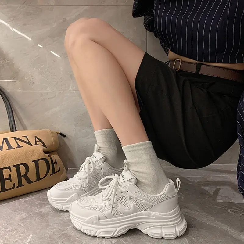 Mori Torre Shoes Women's Summer 2023 New Student Mesh Shoes Breathable Mesh Korean Style Thick-soled White Shoes Women