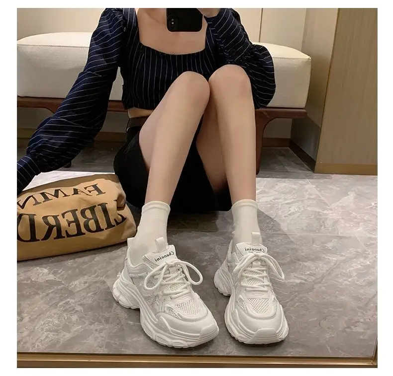 Mori Torre Shoes Women's Summer 2023 New Student Mesh Shoes Breathable Mesh Korean Style Thick-soled White Shoes Women — feature 11