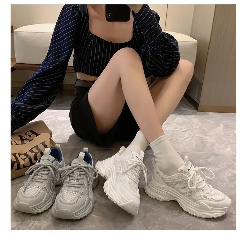 Mori Torre Shoes Women's Summer 2023 New Student Mesh Shoes Breathable Mesh Korean Style Thick-soled White Shoes Women — feature 14