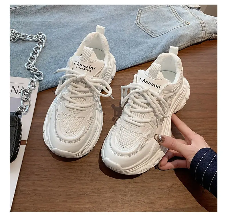 Mori Torre Shoes Women's Summer 2023 New Student Mesh Shoes Breathable Mesh Korean Style Thick-soled White Shoes Women — feature 27