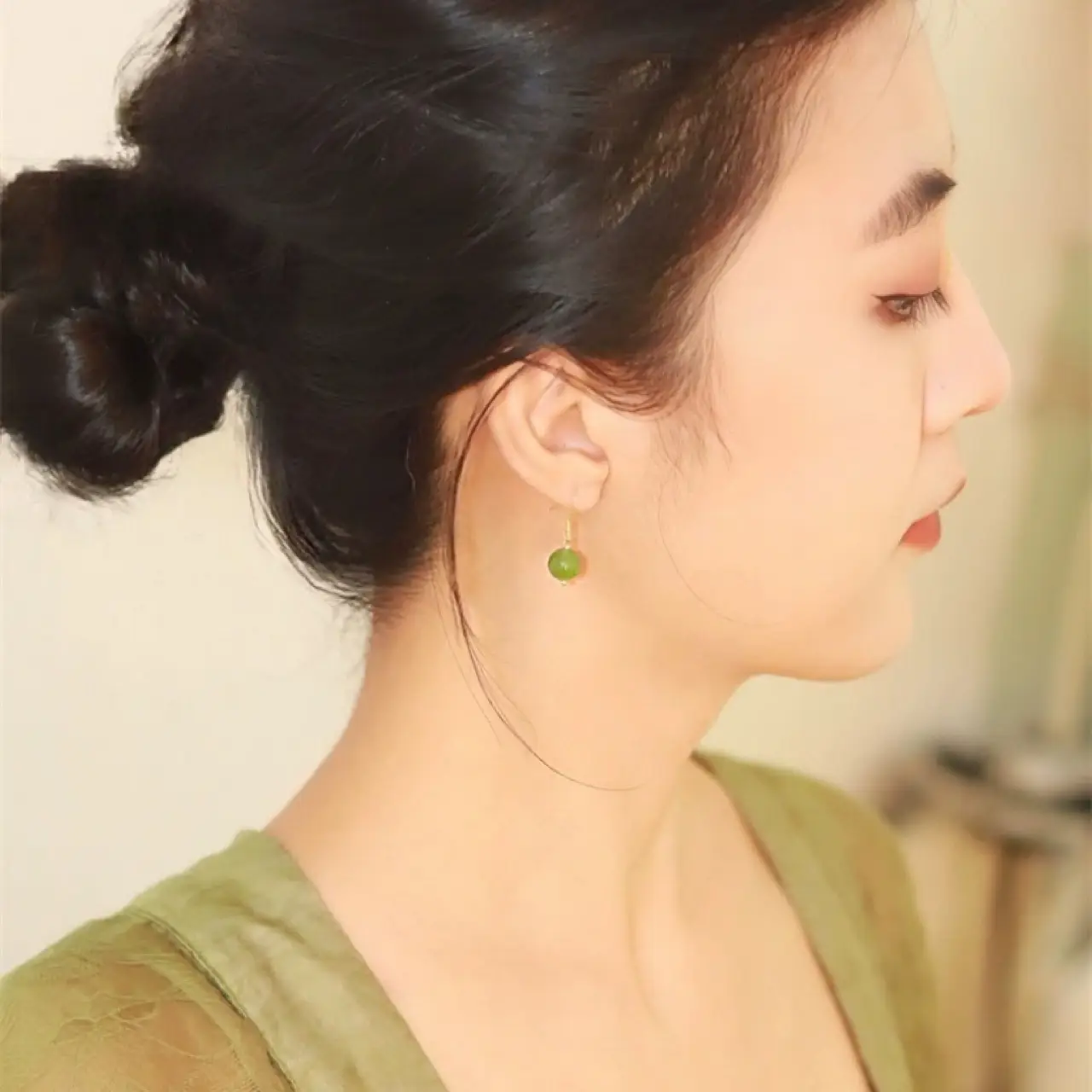 Natural Hetian Jade Jasper Earrings Women 929 Silver Plated Gold - Image 2