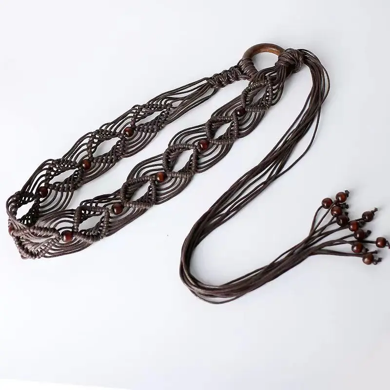 Round buckle A waist rope brown