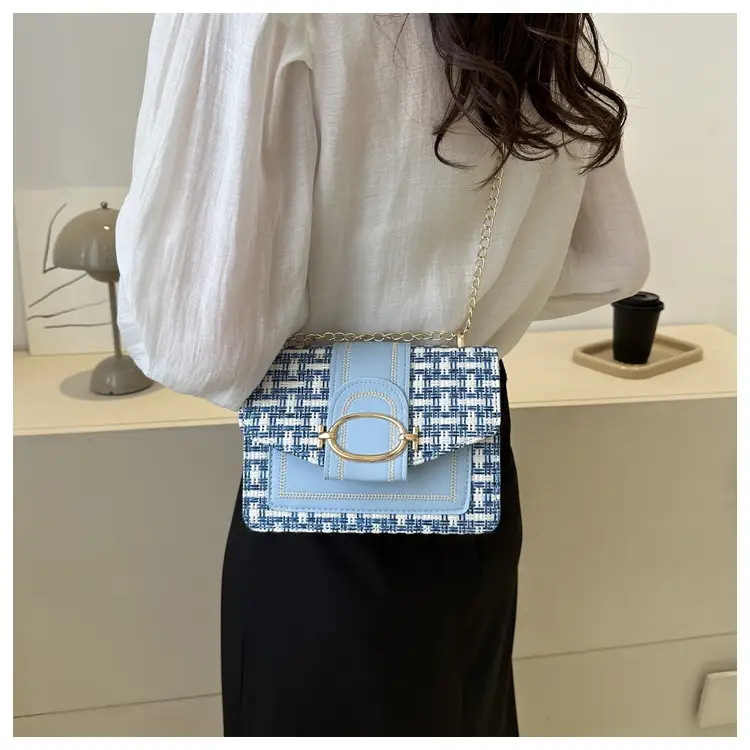 Korean Style Chain Shoulder Bag Black Cotton Linen — feature 11