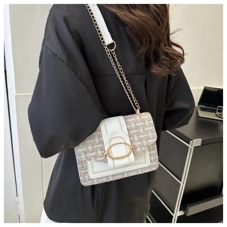 Korean Style Chain Shoulder Bag Black Cotton Linen — feature 18
