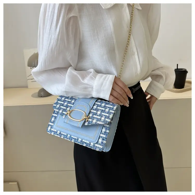 Korean Style Chain Shoulder Bag Black Cotton Linen — feature 9