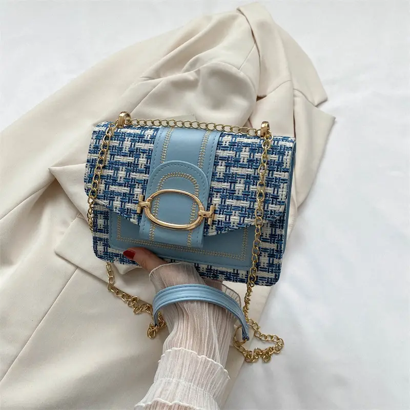 Korean Style Chain Shoulder Bag Black Cotton Linen - Image 3