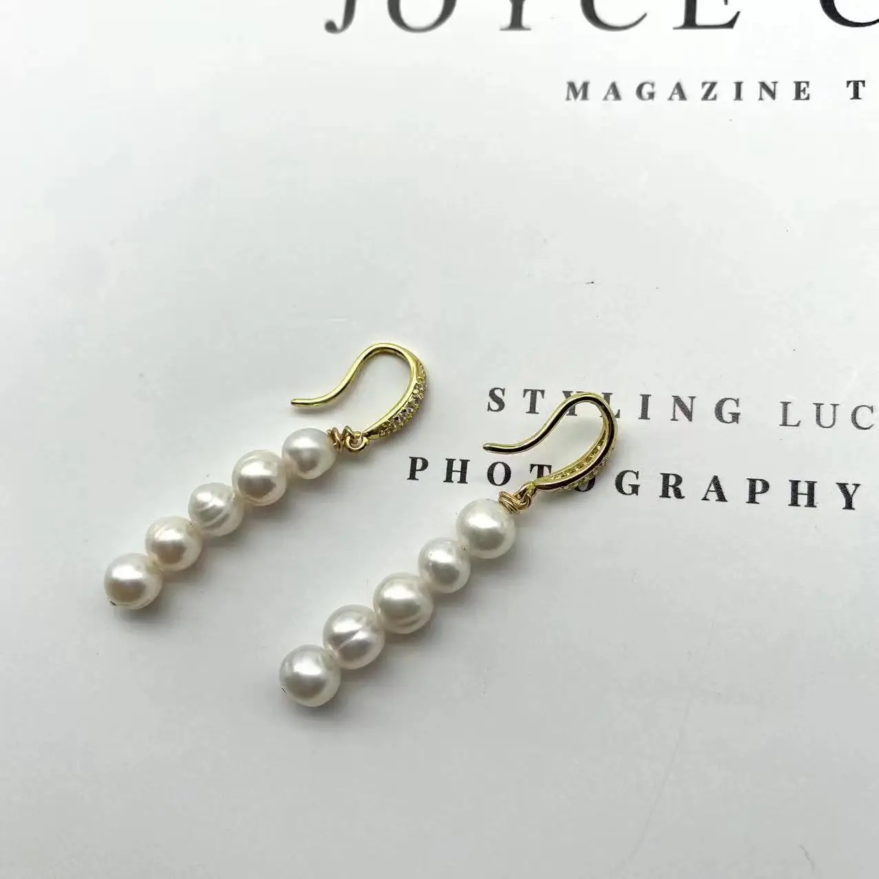 Gold Plated White Pearl Earrings for Women - Image 2
