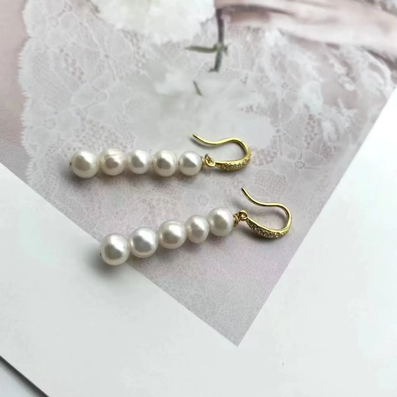 Gold Plated White Pearl Earrings for Women - Image 3