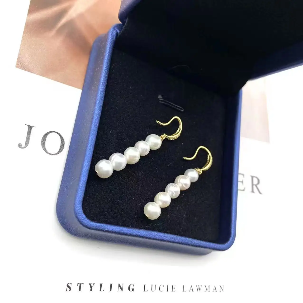 Gold Plated White Pearl Earrings for Women - Image 4