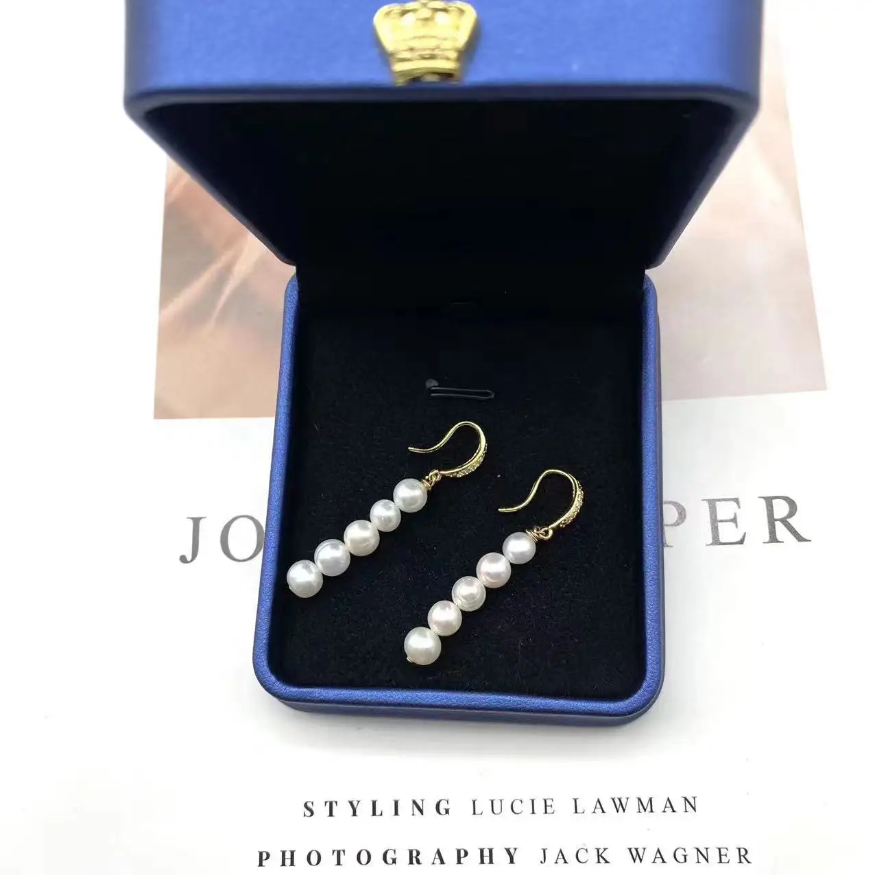 Gold Plated White Pearl Earrings for Women - Image 5