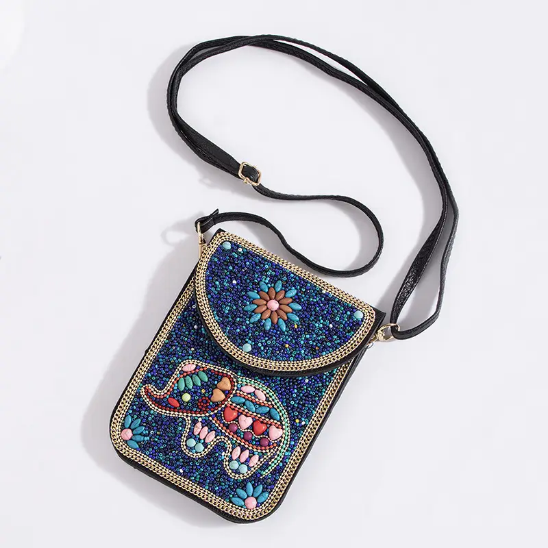 New Heavy Industry Bohemian Style Rice Beads Shell Flowers Exquisite PU Travel Shoulder Crossbody Magnetic Buckle Women's Bag