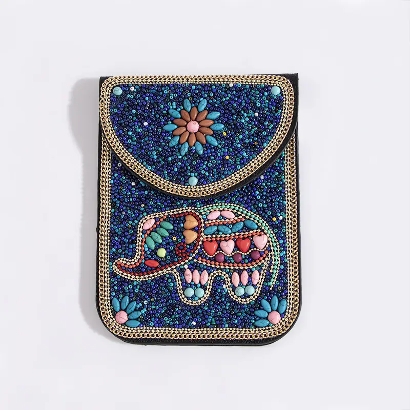 New Heavy Industry Bohemian Style Rice Beads Shell Flowers Exquisite PU Travel Shoulder Crossbody Magnetic Buckle Women's Bag