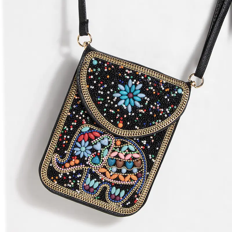 New Heavy Industry Bohemian Style Rice Beads Shell Flowers Exquisite PU Travel Shoulder Crossbody Magnetic Buckle Women's Bag