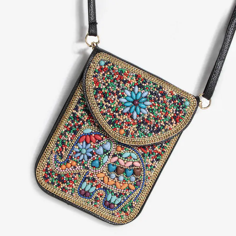 New Heavy Industry Bohemian Style Rice Beads Shell Flowers Exquisite PU Travel Shoulder Crossbody Magnetic Buckle Women's Bag
