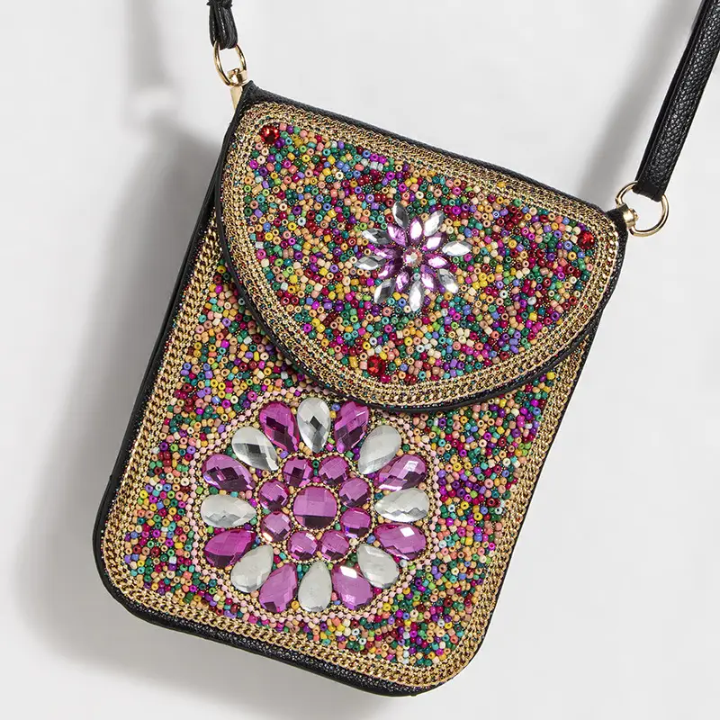 New Heavy Industry Bohemian Style Rice Beads Shell Flowers Exquisite PU Travel Shoulder Crossbody Magnetic Buckle Women's Bag