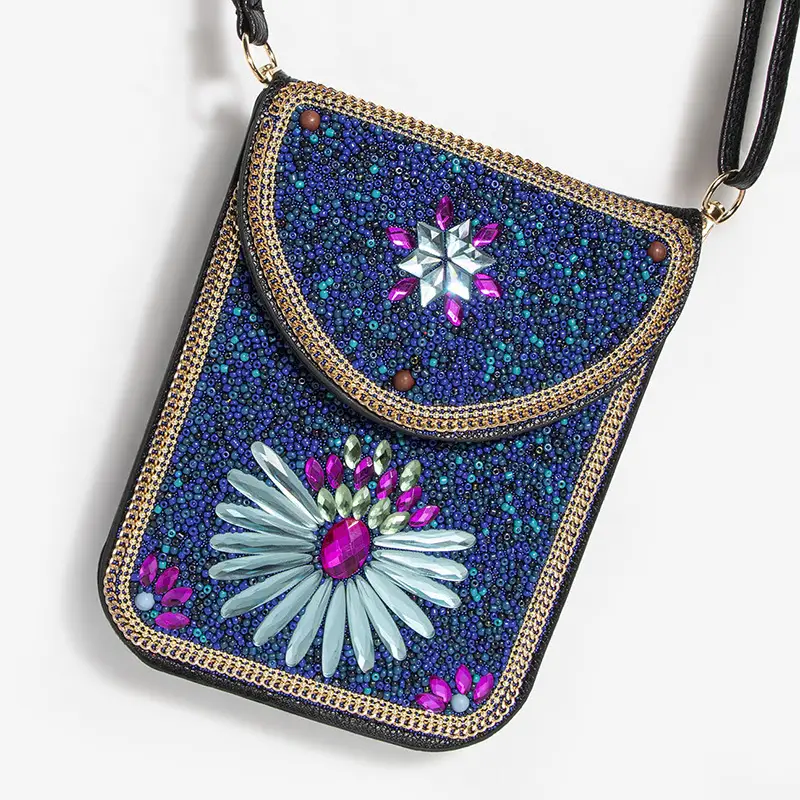 New Heavy Industry Bohemian Style Rice Beads Shell Flowers Exquisite PU Travel Shoulder Crossbody Magnetic Buckle Women's Bag