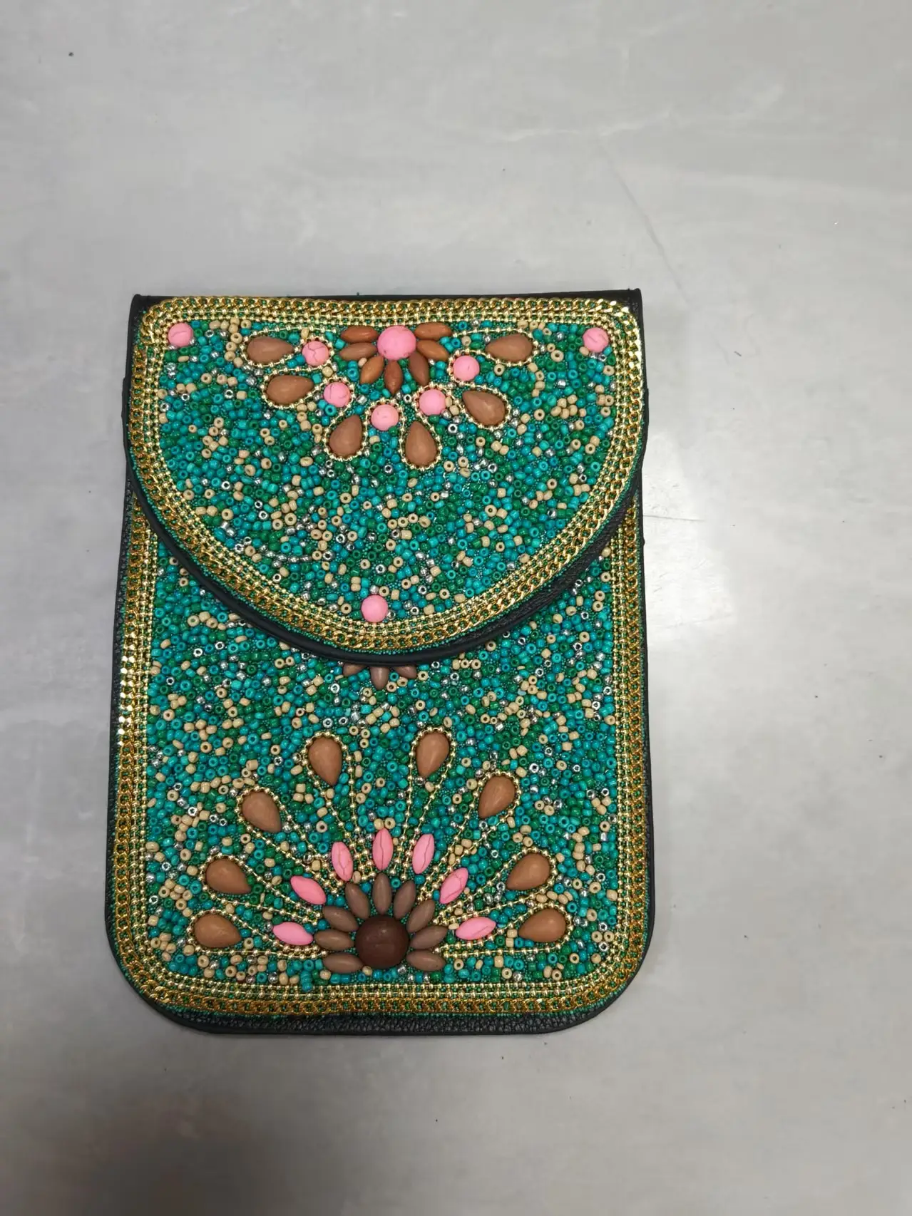 New Heavy Industry Bohemian Style Rice Beads Shell Flowers Exquisite PU Travel Shoulder Crossbody Magnetic Buckle Women's Bag