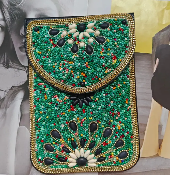 New Heavy Industry Bohemian Style Rice Beads Shell Flowers Exquisite PU Travel Shoulder Crossbody Magnetic Buckle Women's Bag