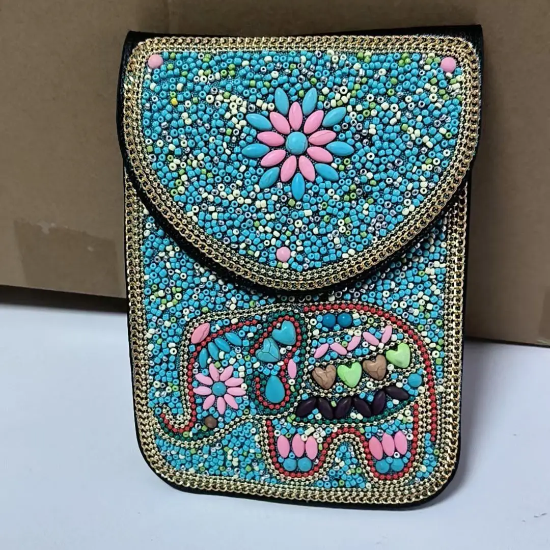 New Heavy Industry Bohemian Style Rice Beads Shell Flowers Exquisite PU Travel Shoulder Crossbody Magnetic Buckle Women's Bag