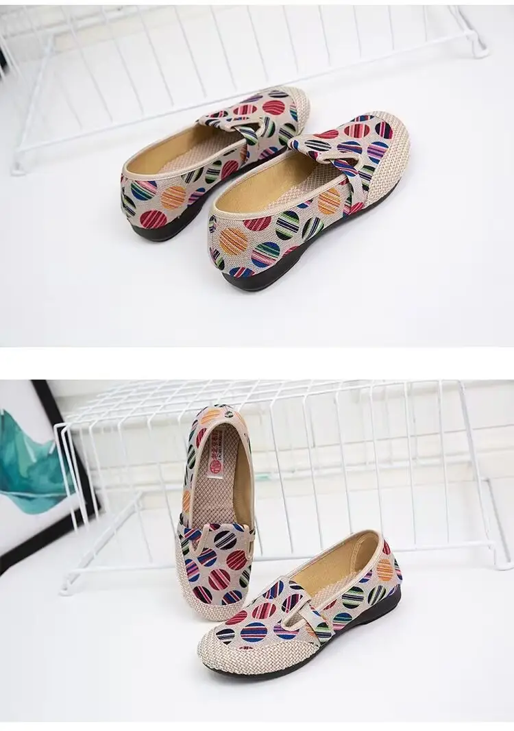 Old Beijing Style Women's Canvas Slip-On Shoes with Leaf Pattern — feature 6