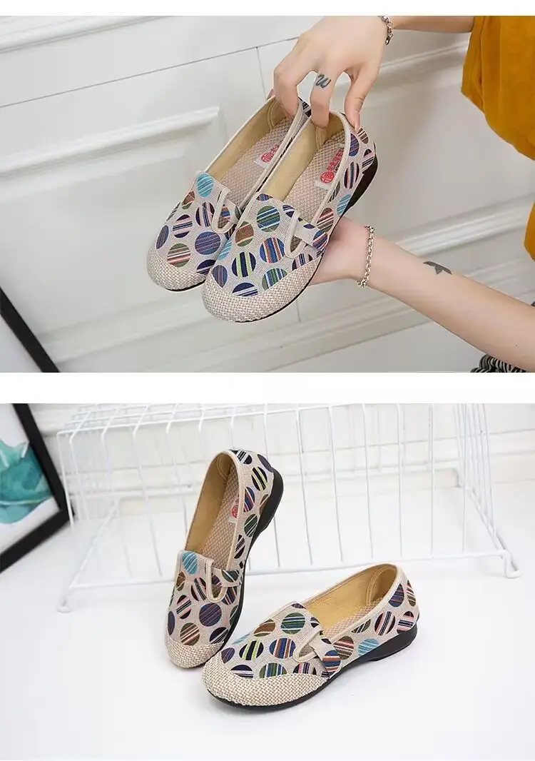 Old Beijing Style Women's Canvas Slip-On Shoes with Leaf Pattern — feature 8