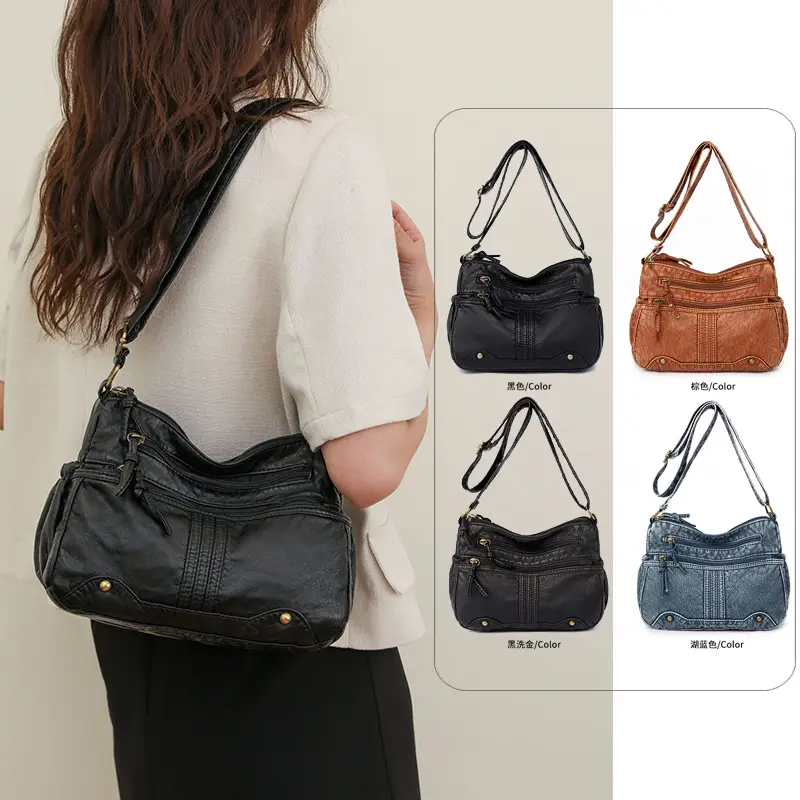 Women's Denim Crossbody Bag Large Capacity Washable Leather - Image 8