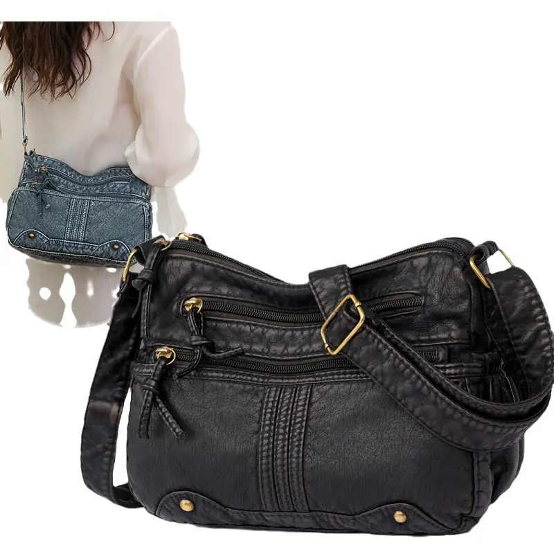 Women's Denim Crossbody Bag Large Capacity Washable Leather - Image 9