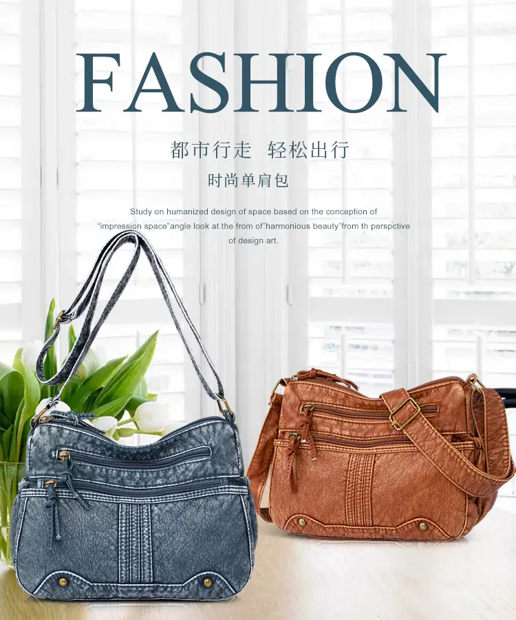 Women's Denim Crossbody Bag Large Capacity Washable Leather — feature 1