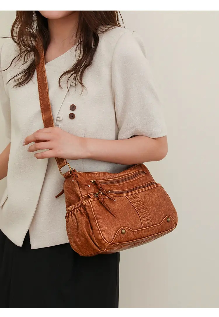 Women's Denim Crossbody Bag Large Capacity Washable Leather — feature 25