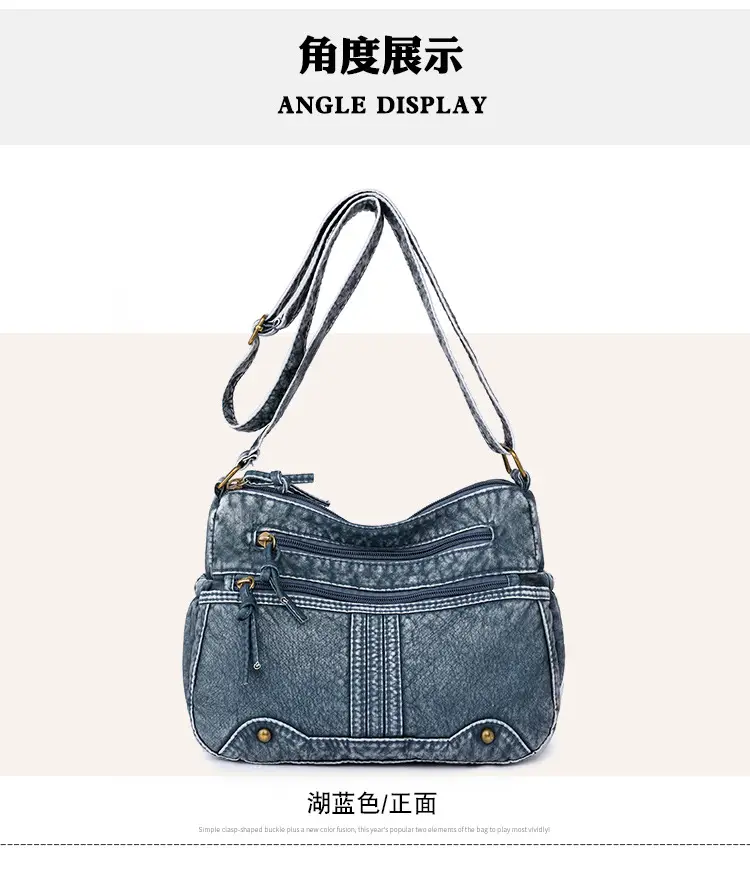 Women's Denim Crossbody Bag Large Capacity Washable Leather — feature 26